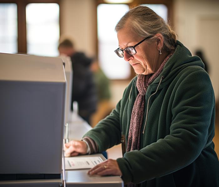 Vrouw in een stemhokje