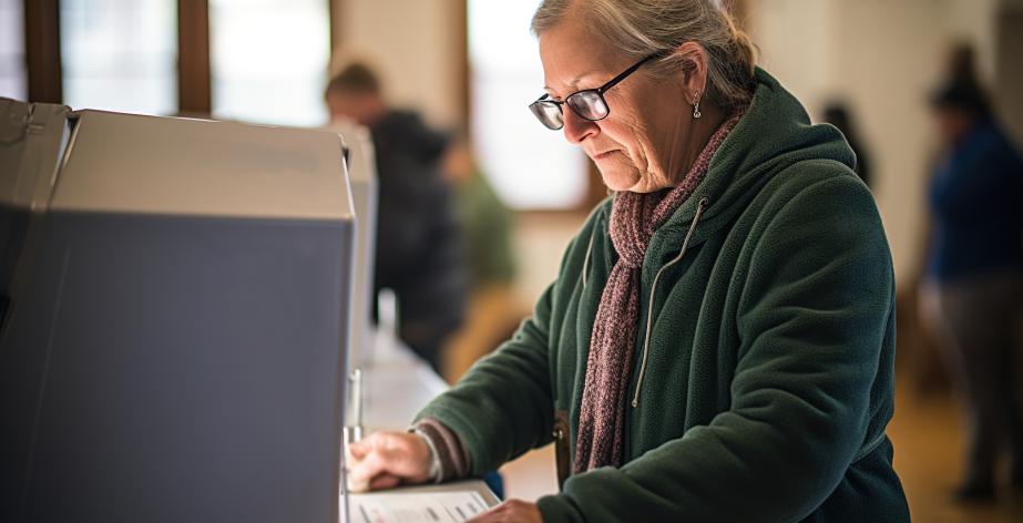 Vrouw in een stemhokje